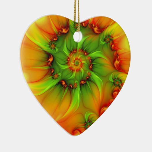 Weihnachtsfarben Abstraktes farbiges Fraktal Herz Keramik Ornament (Rechts)