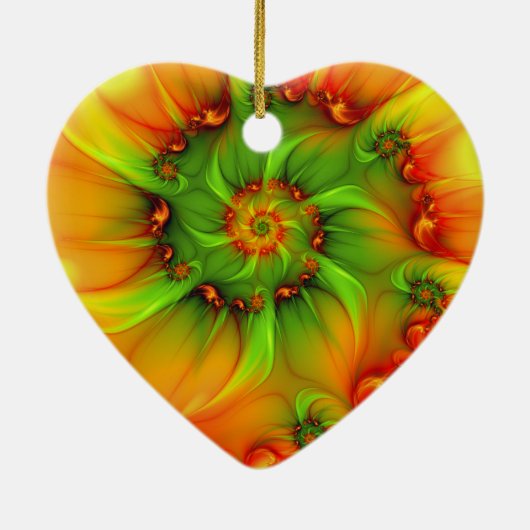 Weihnachtsfarben Abstraktes farbiges Fraktal Herz Keramik Ornament (Hinten)