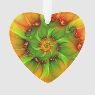 Weihnachtsfarben Abstraktes farbiges Fraktal Herz Ornament