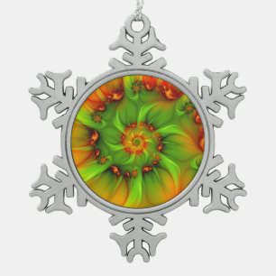 Weihnachtsfarben Abstraktes Fraktal Kunst Schneeflocken Zinn-Ornament