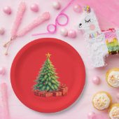 Weihnachtsfarben, dekorierter Weihnachtsbaum, Pappteller (Party)