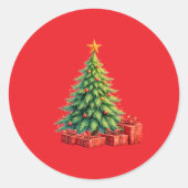 Weihnachtsfarben, dekorierter Weihnachtsbaum, Runder Aufkleber (Vorderseite)