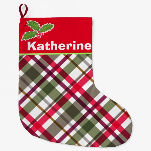 Weihnachtsfarben Karierter Strumpf Großer Weihnachtsstrumpf (Vorderseite)