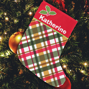 Weihnachtsfarben Karierter Strumpf Großer Weihnachtsstrumpf