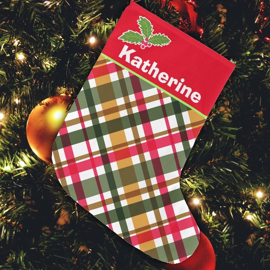 Weihnachtsfarben Karierter Strumpf Großer Weihnachtsstrumpf
