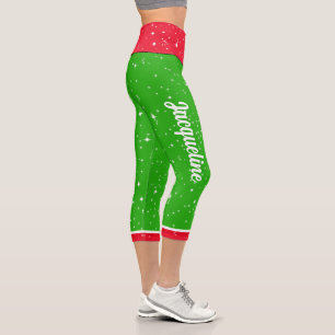 Weihnachtsfarben mit Ihrem Namen in Weiß - GRÜNE Capri Leggings