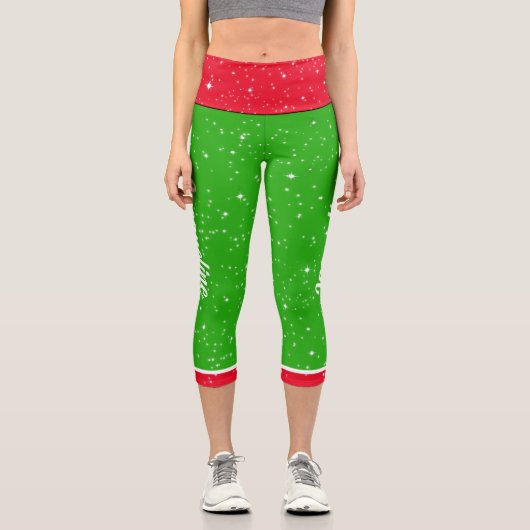 Weihnachtsfarben mit Ihrem Namen in Weiß - GRÜNE Capri Leggings (Vorderseite)