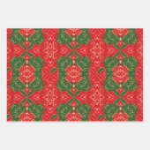 Weihnachtsfarben Rot-grünes Gold Damask nahtlos Geschenkpapier Set (Vorderseite 2)