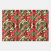 Weihnachtsfarben Rot-grünes Gold Damask nahtlos Geschenkpapier Set (Vorderseite)