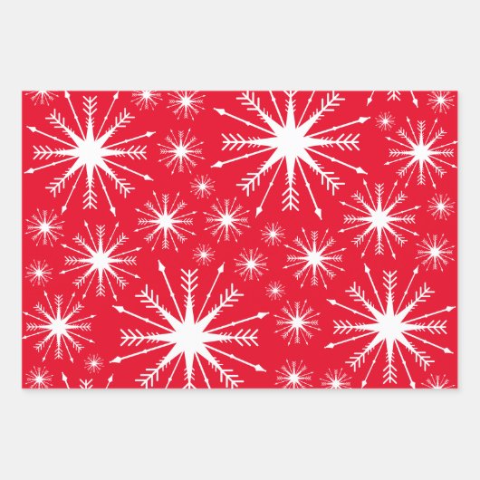 Weihnachtsfarben und Schneeflocken Geschenkpapier Set (Vorderseite)