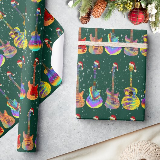 Weihnachtsfarbenfrohe Gitarrenmuster Grün Geschenkpapier