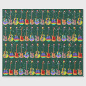 Weihnachtsfarbenfrohe Gitarrenmuster Grün Geschenkpapier (Flach)