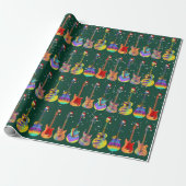 Weihnachtsfarbenfrohe Gitarrenmuster Grün Geschenkpapier (Ungerollt)