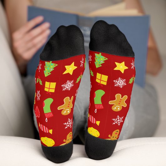 Weihnachtsfarbenmuster rot socken (Unterseite)