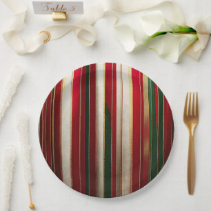 Weihnachtsfarbenstreifen Rot-Grün-Gold Pappteller