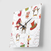 Weihnachtsfarbige Symbole 2 veränderbarer Hintergr Quadratische Wanduhr (Winkel)