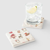 Weihnachtsfarbige Symbole 2 veränderbarer Hintergr Steinuntersetzer (Seitenansicht)