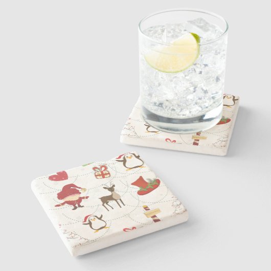 Weihnachtsfarbige Symbole 2 veränderbarer Hintergr Steinuntersetzer (Seitenansicht)