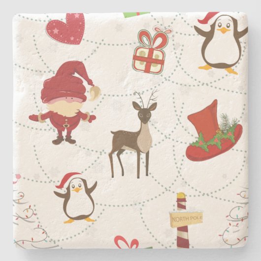 Weihnachtsfarbige Symbole 2 veränderbarer Hintergr Steinuntersetzer (Vorderseite)