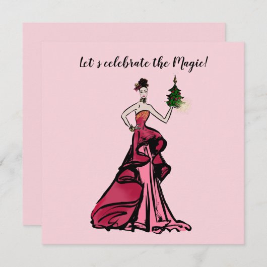 Weihnachtsfashion-Illustration mit Baum Einladung (Vorne/Hinten)