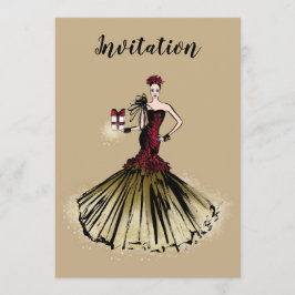 Weihnachtsfashion Illustration mit Paket Einladung