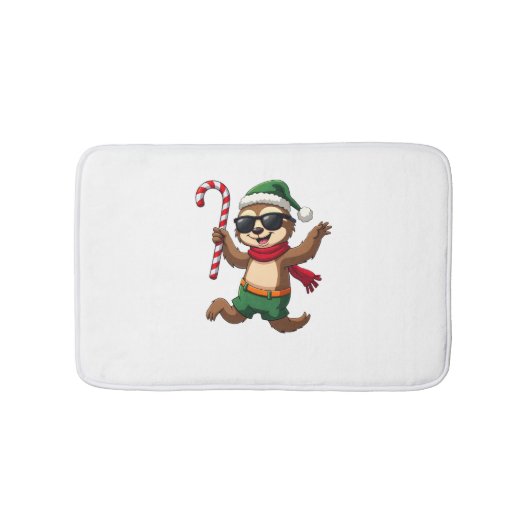 Weihnachtsfaultier-Elf-Peppermint-Candy-Cane-Shirt Badematte (Vorderseite)