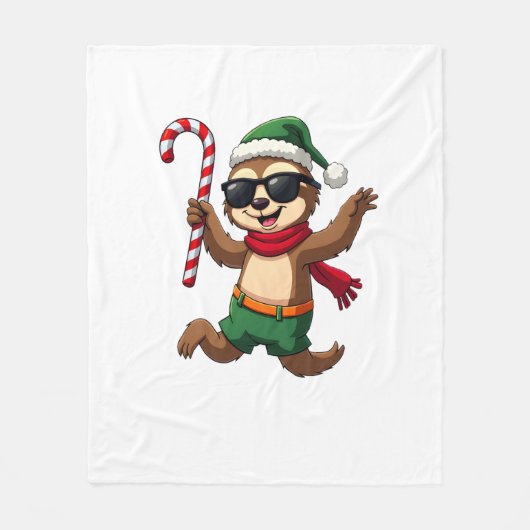 Weihnachtsfaultier-Elf-Peppermint-Candy-Cane-Shirt Fleecedecke (Vorderseite)