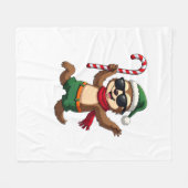 Weihnachtsfaultier-Elf-Peppermint-Candy-Cane-Shirt Fleecedecke (Vorderseite (Horizontal))