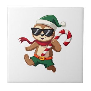 Weihnachtsfaultier-Elf-Peppermint-Candy-Cane-Shirt Fliese