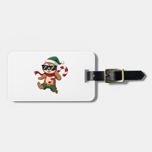 Weihnachtsfaultier-Elf-Peppermint-Candy-Cane-Shirt Gepäckanhänger (Vorderseite horizontal)