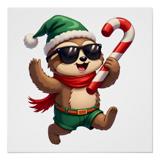 Weihnachtsfaultier-Elf-Peppermint-Candy-Cane-Shirt Poster (Vorderseite)