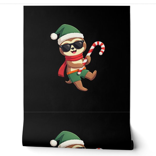Weihnachtsfaultier-Elf-Peppermint-Candy-Cane-Shirt Tapete (Abrollen)
