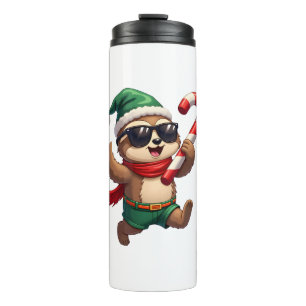 Weihnachtsfaultier-Elf-Peppermint-Candy-Cane-Shirt Thermosbecher