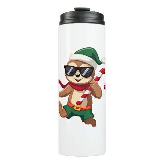 Weihnachtsfaultier-Elf-Peppermint-Candy-Cane-Shirt Thermosbecher (Vorderseite)