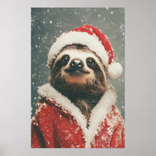 Weihnachtsfaultier-Kunstprint, lustiges Feiertags- Poster