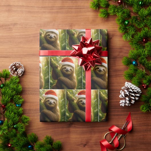 Weihnachtsfaultier mit Santa-Hut Geschenkpapier (Feiertagsgeschenk)