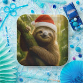 Weihnachtsfaultier mit Santa-Hut Pappteller (Party)