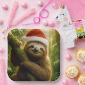 Weihnachtsfaultier mit Santa-Hut Pappteller (Party)