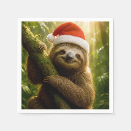 Weihnachtsfaultier mit Santa-Hut Serviette (Vorderseite)