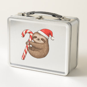 Weihnachtsfaultier umarmt Candy Cane Classic T-Shi Metall Brotdose