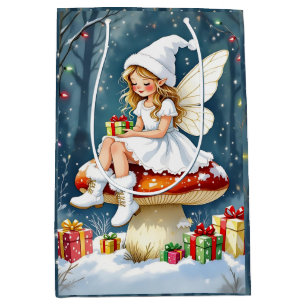 Weihnachtsfee auf einem Pilzhäuschen Cottage Core Mittlere Geschenktüte