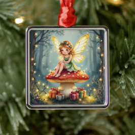 Weihnachtsfee auf einem Pilzhäuschen Cottage Core Ornament Aus Metall