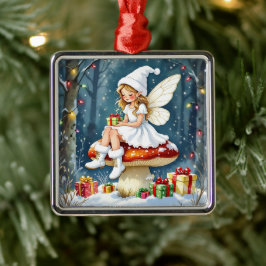 Weihnachtsfee auf einem Pilzhäuschen Cottage Core Ornament Aus Metall