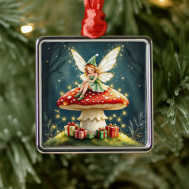 Weihnachtsfee auf einem Pilzhäuschen-Kern Ornament Aus Metall