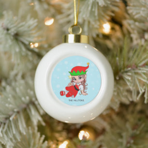 Weihnachtsfee-Elf hält einen Stern Keramik Kugel-Ornament