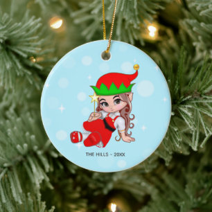 Weihnachtsfee-Elf hält einen Stern Keramik Ornament