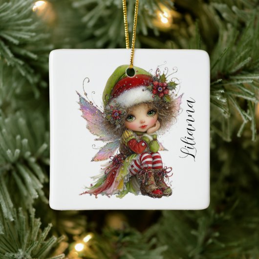 Weihnachtsfee mit Laune Keramikornament (Baum)