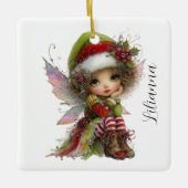 Weihnachtsfee mit Laune Keramikornament (Vorderseite)
