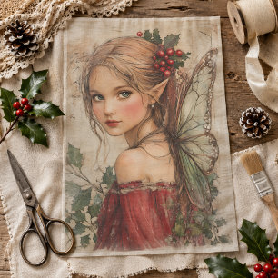 Weihnachtsfee mit Stechpalme und roten Beeren Deco Seidenpapier