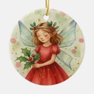 Weihnachtsfee-Wasserfarbenkunst Keramik Ornament